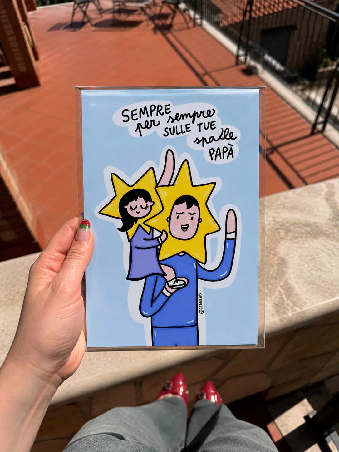 Stampa "sempre per sempre sulle tue spalle papà"