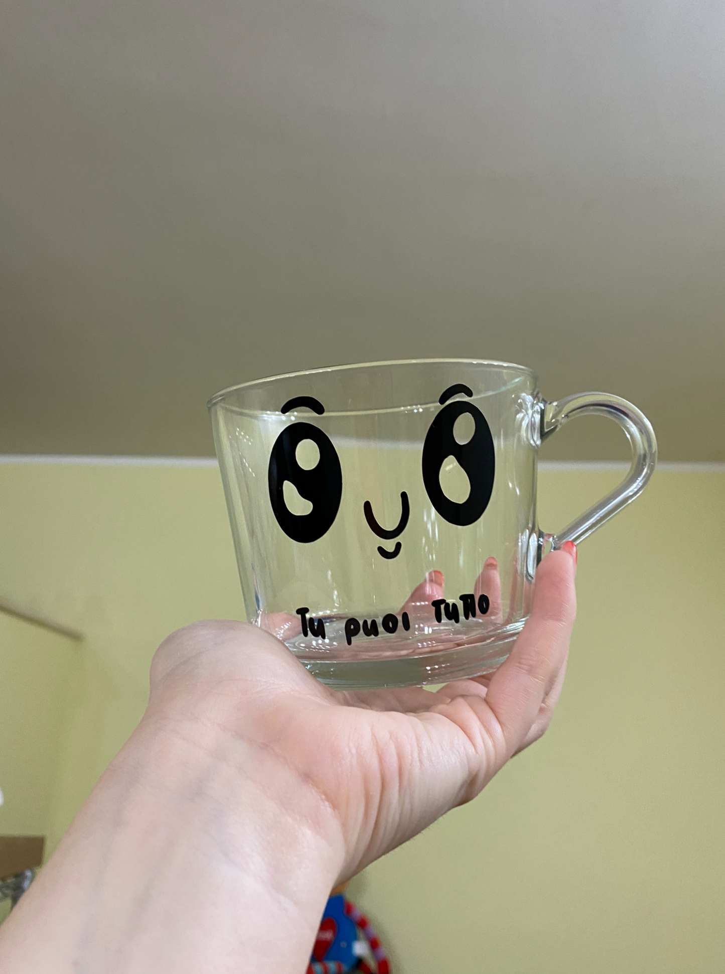 Tazza grande trasparente da personalizzare con frase