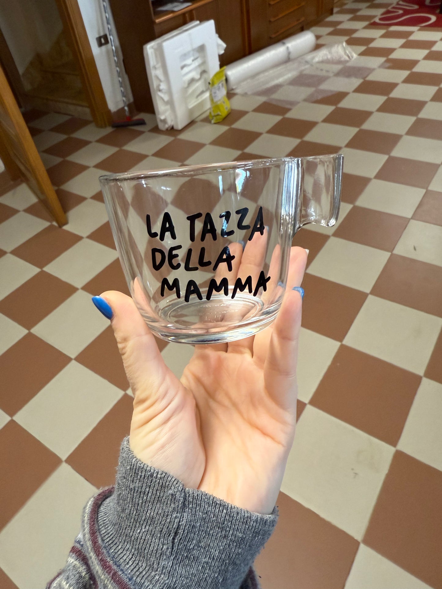 Tazza media trasparente da personalizzare con frase