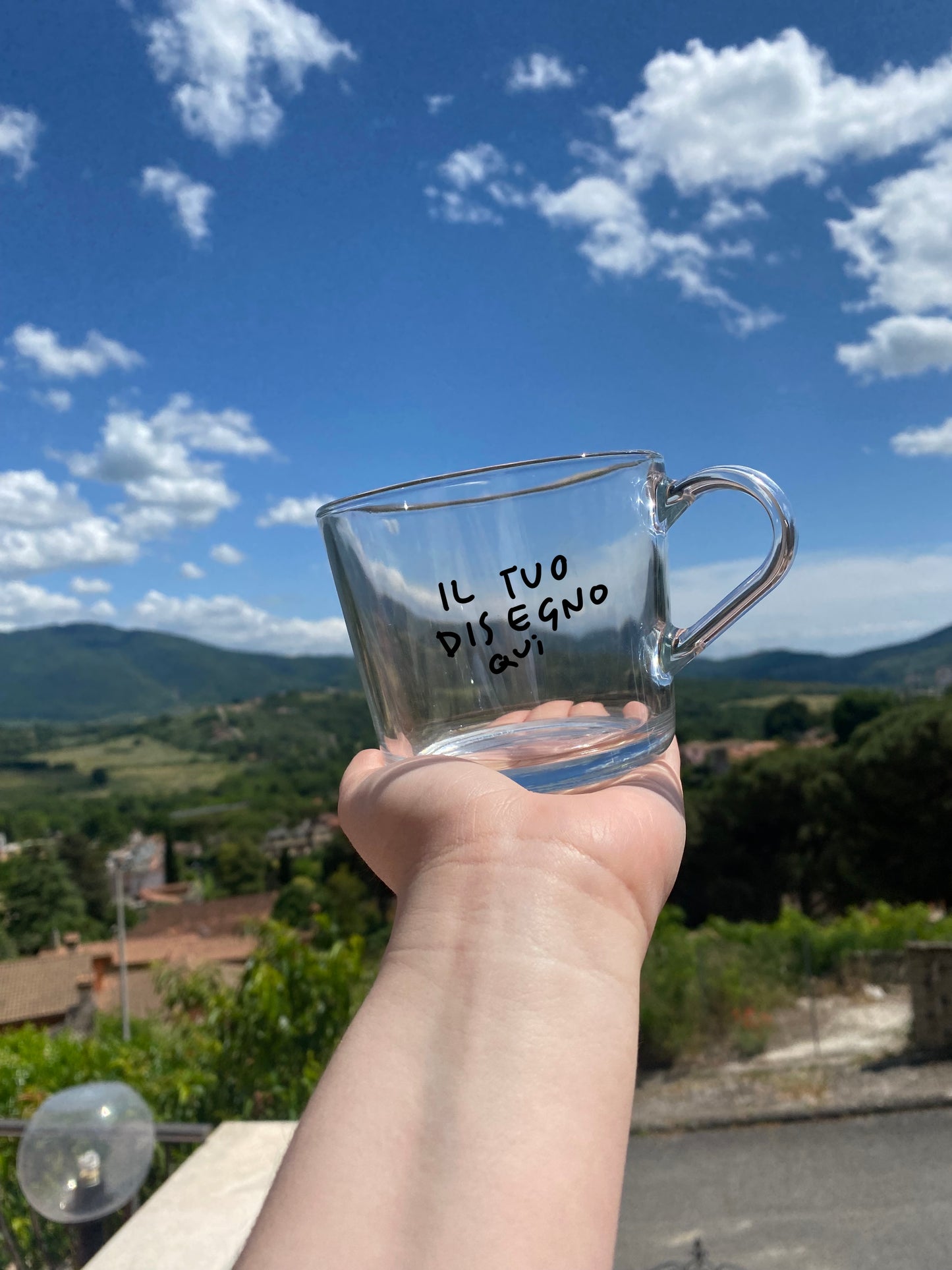 Tazza grande trasparente da personalizzare con frase