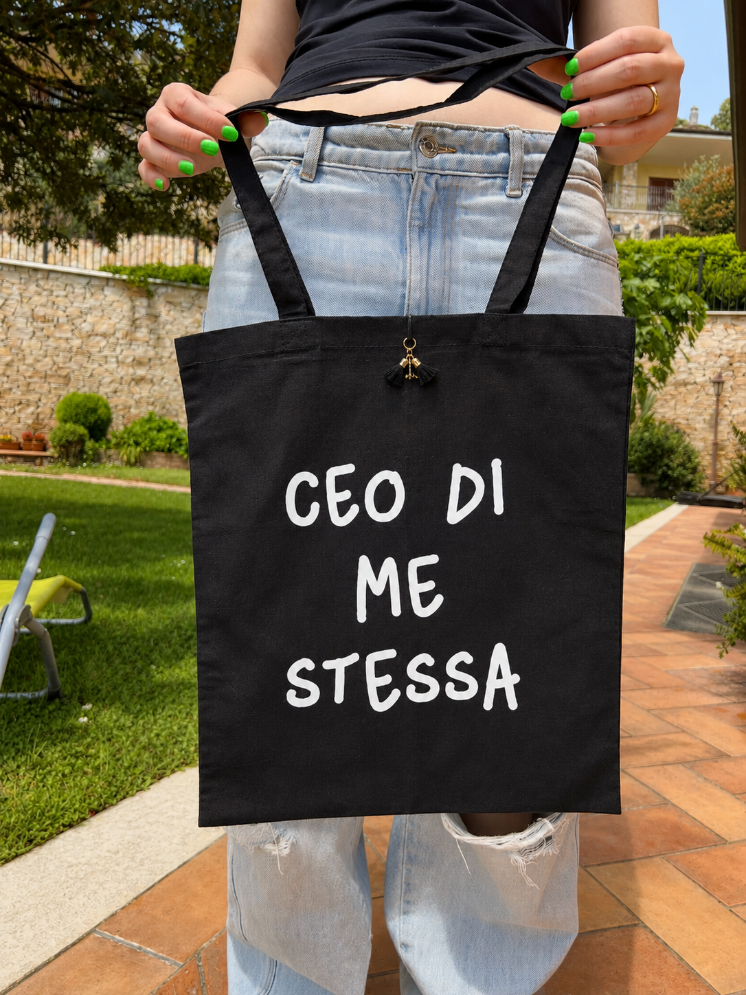 Borsa di Tela con la TUA FRASE (Nera)