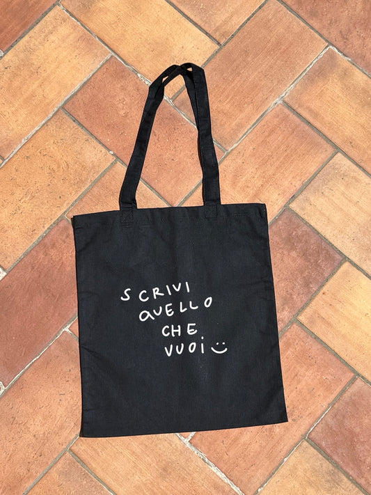 Borsa di tela nera da personalizzare con frase