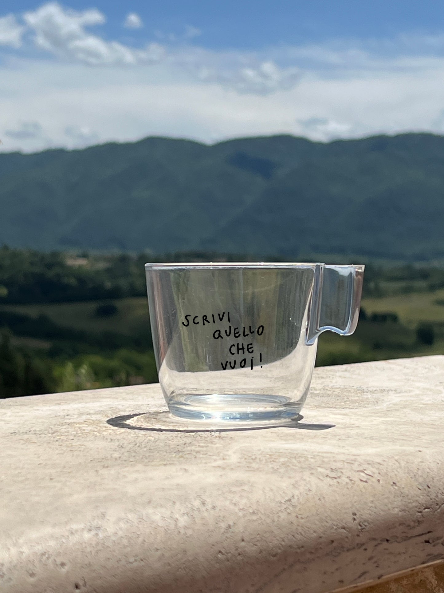 Tazza media trasparente da personalizzare con frase